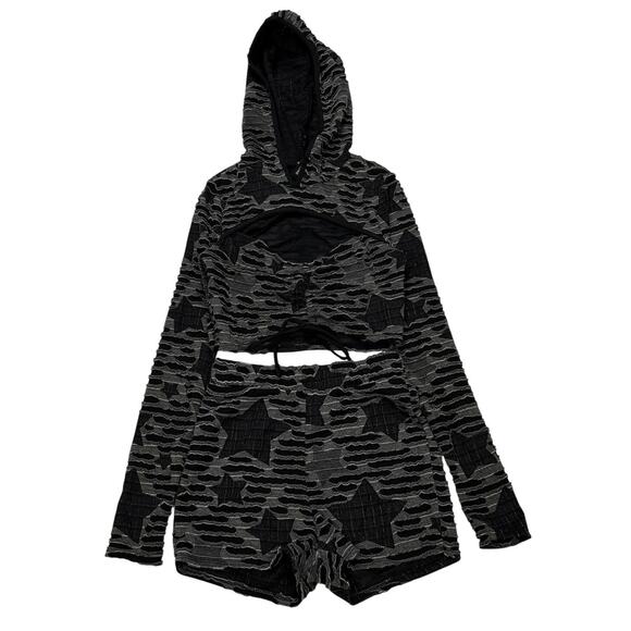 Vintage Kimcine Cut Out Star Hoodie Mini Shorts Set Y2K Women's Small/Medium